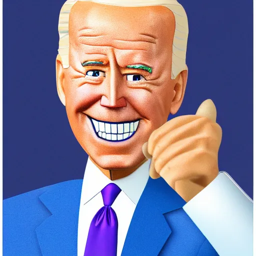 Prompt: animated version of joe biden stuffed into a blue taki, his legs are not able to be seen, photorealistic, 5 0 mm, highly detailed,