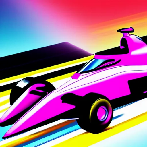 Image similar to detailed photo of a synthwave formula one car, 8 k.