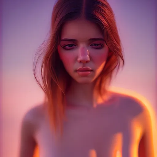 Image similar to beautiful hyperdetailed photograph of a cute woman, art by irakli nadar, golden hour, soft focus, medium shot, 8 k, portra 4 0 0