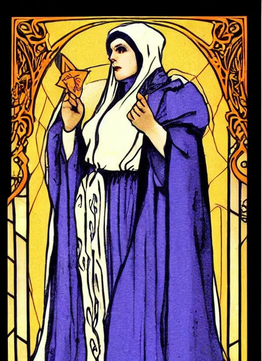 Prompt: high priestess tarot card, major arcana, art nouveau