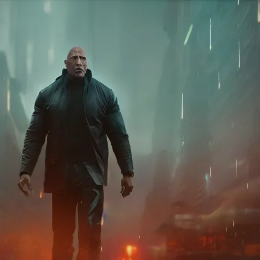 Image similar to epic cinematic film still of dwayne johnson in blade runner 2 0 4 9, intricate artwork by tooth wu and wlop and beeple, octane render, hyper realism, 8 k