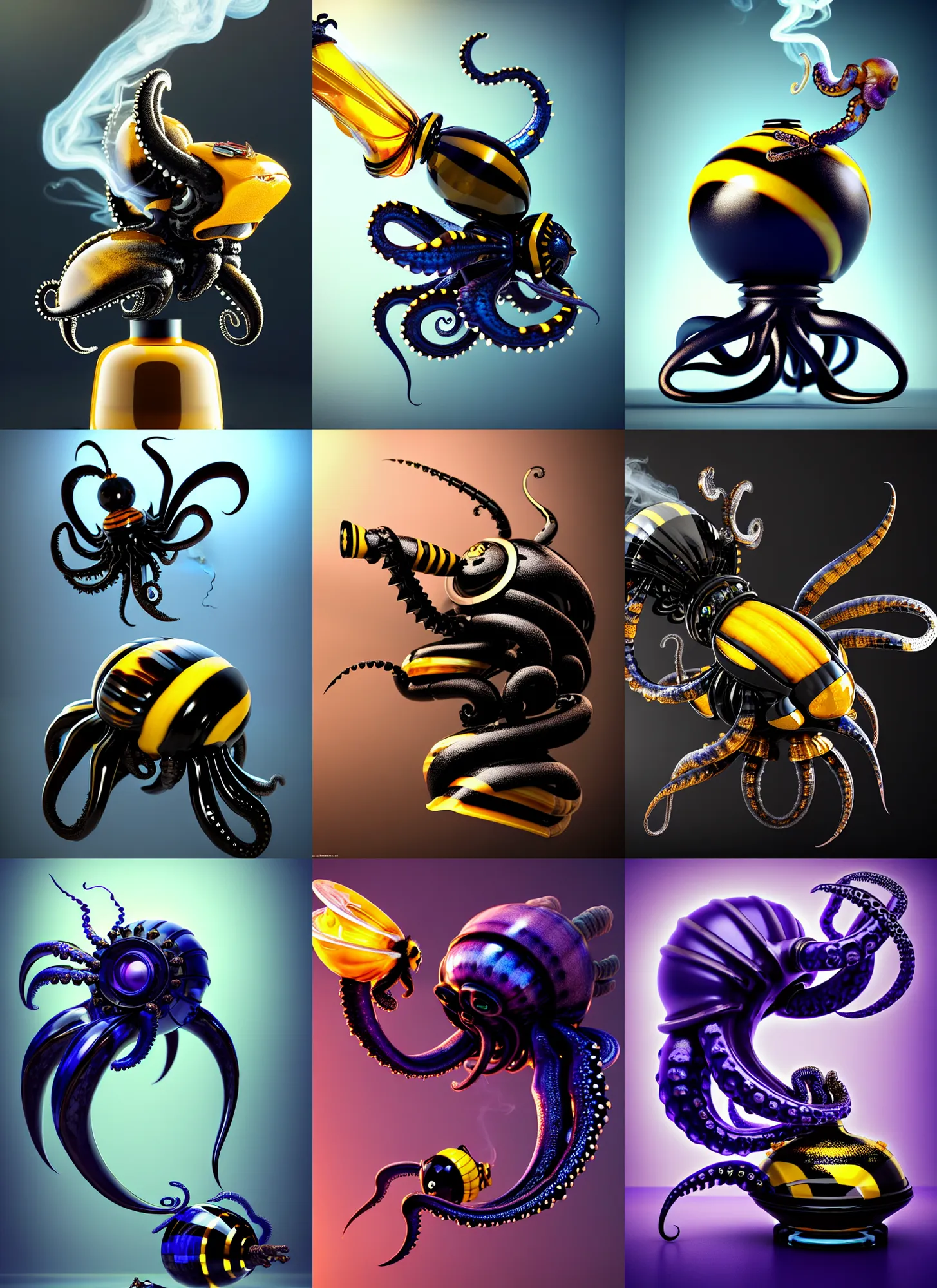 Prompt: obsidian bumblebee octopus scorpion edm dyson engine smoking milk bong | elaborate jewelry | glamorous oily soft polished rich vixen ornate modern | weta disney pixar movie still photo | hi - fructose, sci fi fantasy, smooth, octane render, sharp focus, artstation, concept art | beeple, feng zhu, artgerm, mucha, rutkowski |