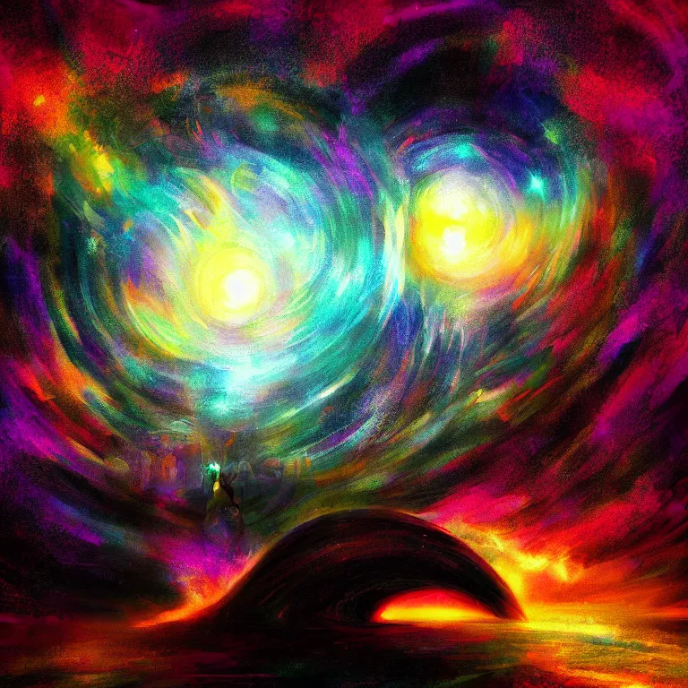 Prompt: person in the distance psychedelic disco that cant escape vortex black hole award winning digital art by anato finnstark