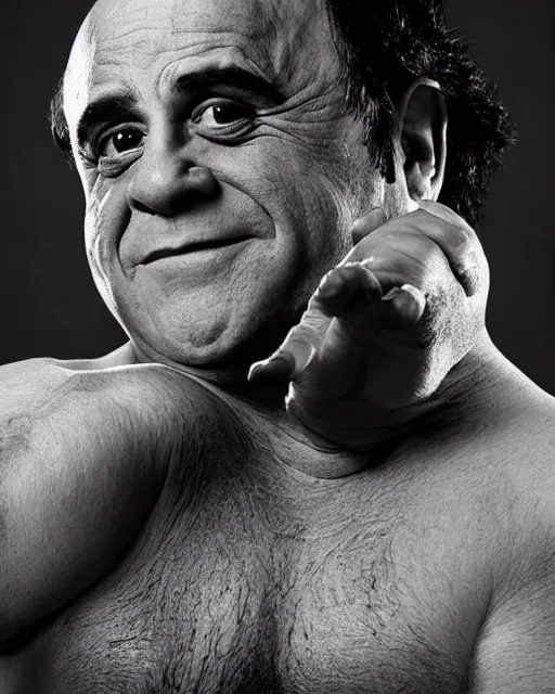 Prompt: portrait of danny devito as a wrestler. photographic, photography