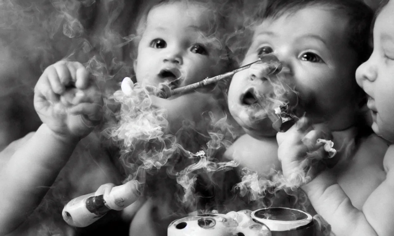 Image similar to a photo of a baby smoking a bong