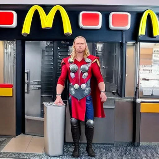 Image similar to thor working in mcdonalds