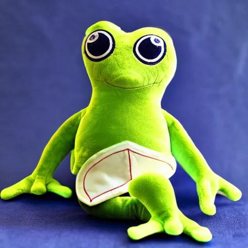 Prompt: frog wearing a sailor suit, plushie photography,