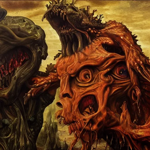 Prompt: beautiful hellish creature of scary doom, master renaissance painting, photorealism, 8k, high detail
