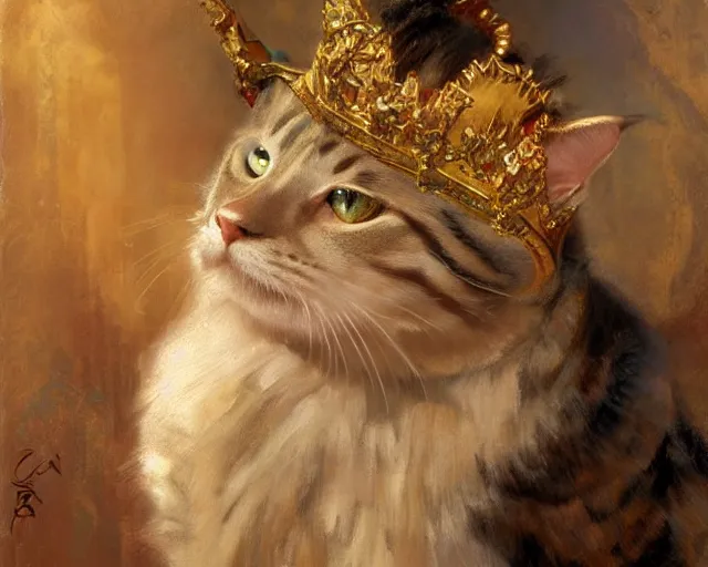 Prompt: portrait of a humanoid cat king with a crown,, highly detailed painting by gaston bussiere, craig mullins, j. c. leyendecker 8 k