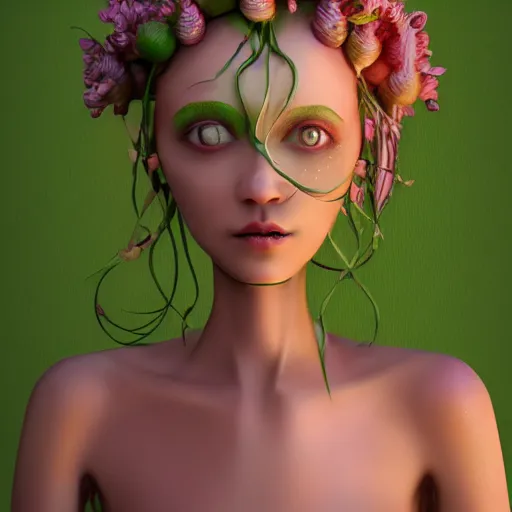 Image similar to cell shaded humanoid onion goddess, flower vine dress, crown, artstation, 4 k