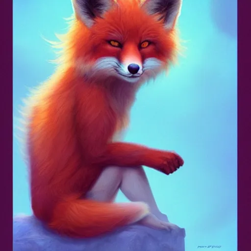 Image similar to funny furry cute little fox monster by artgerm and beeple and charlie bowater, soft lighting, solid background,