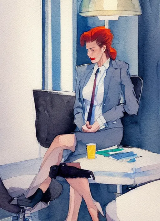 Image similar to concept art of a modern office life, young business woman, pinterest, artstation trending, behance, watercolor, by coby whitmore, silver, laser light,