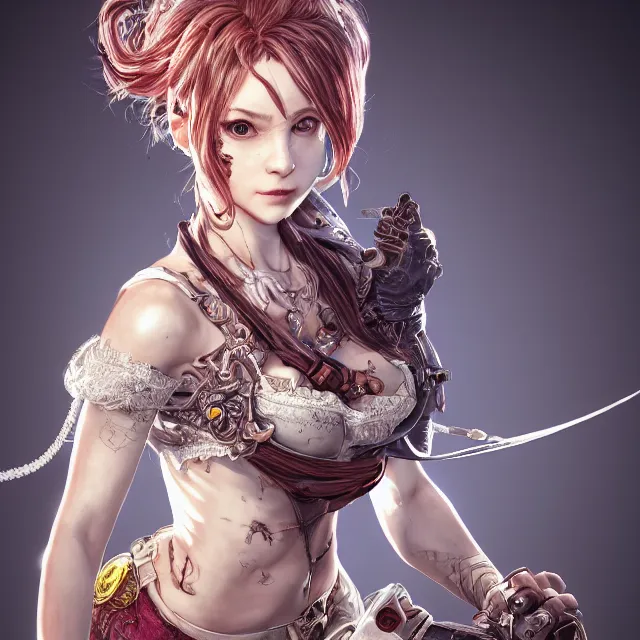 Image similar to the portrait of chaotic neutral female rogue as absurdly beautiful, gorgeous, elegant, innocent young gravure idol, an ultrafine hyperdetailed illustration by kim jung gi, irakli nadar, intricate linework, bright colors, octopath traveler, final fantasy, unreal engine 5 highly rendered, global illumination, radiant light, detailed and intricate environment