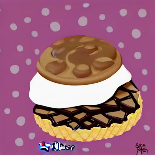 Image similar to drew barrymore inside smore!, bionic scifi, chocolate and graham cracker background