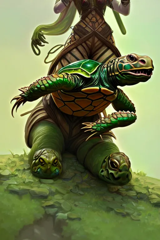 Prompt: tortle nature cleric, highly detailed, digital painting, artstation, sharp focus, illustration, art by tan zi and ayanamikodon and alphonse mucha and wlop