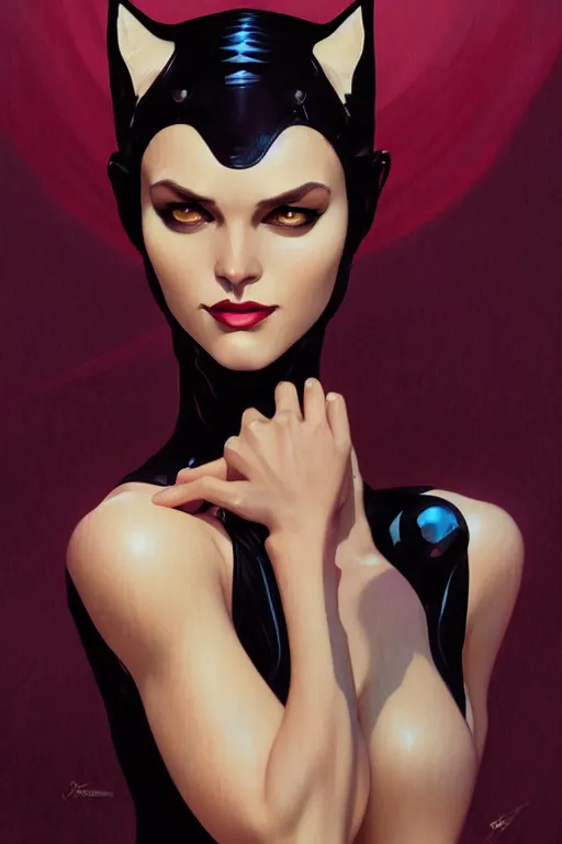 Prompt: a portrait of catwoman, fantasy, sharp focus, intricate, elegant, digital painting, artstation, matte, highly detailed, concept art, illustration, ambient lighting, art by ilya kuvshinov, artgerm, alphonse mucha, and greg rutkowski