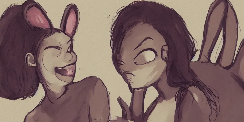 Image similar to women, dark skin, ginger, cartoon, sweatshirt, concept art, concept art, bunny ears,