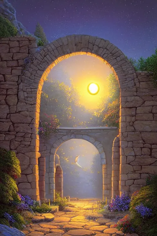 Image similar to beautiful digital painting of a stone archway in the moonlight by Evgeny Lushpin