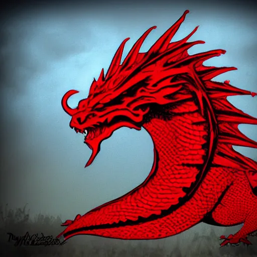 Image similar to a huge red dragon in the style of frank frazzetta