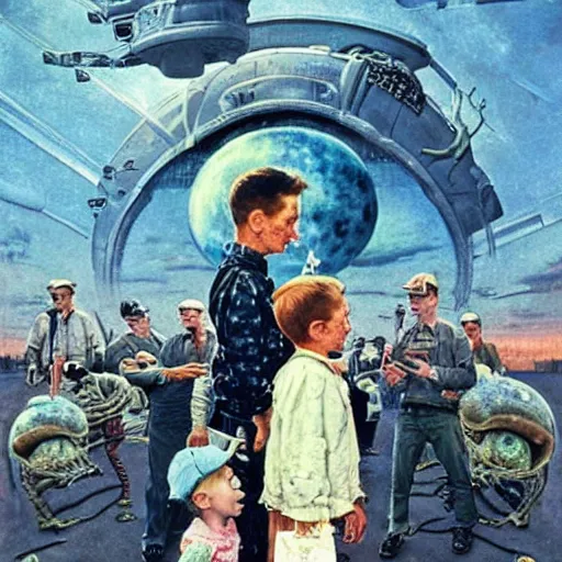 Prompt: alien invasion as a Norman Rockwell Painting