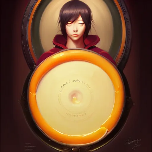 Image similar to a beautiful portrait painting of a gouda cheese wheel by shinji aramaki, charlie bowater, ross tran, artgerm, and makoto shinkai