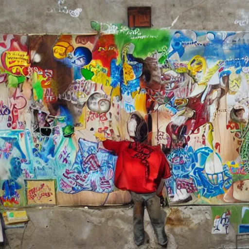 Image similar to transylvanian folk art, in the style of graffiti, made by david choe