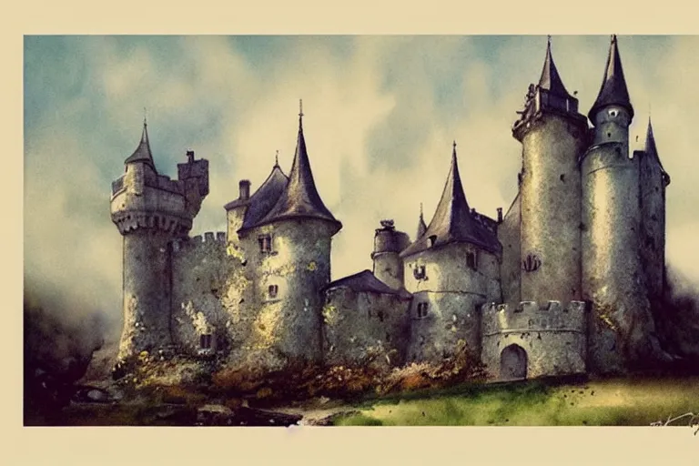 Image similar to 1950s castle . muted colors. by Jean-Baptiste Monge