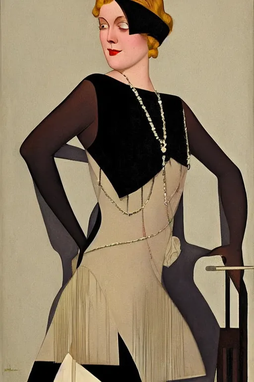 Image similar to a oil painting depicting a Jazz Age high society figure, 1920s style, smooth, highly detailed, high contrast, Coles Phillips, Dean Cornwell, JC Leyendecker, 8K