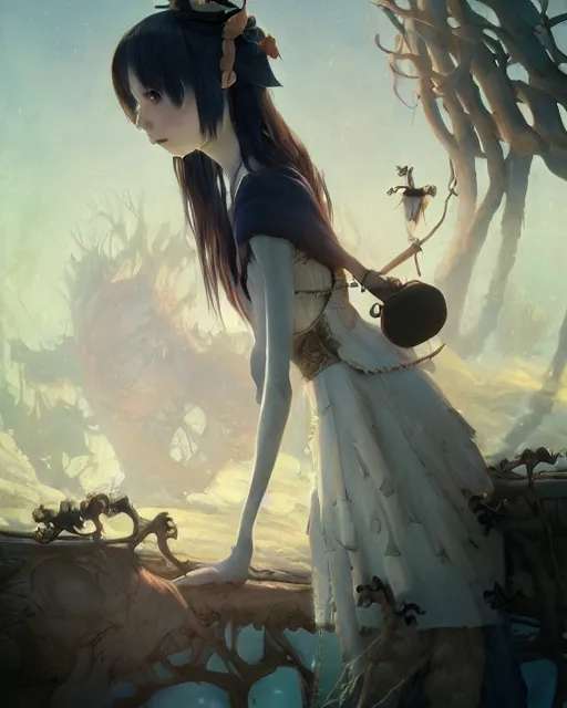 Image similar to still from the nightmare before christmas if made by krenz cushart and wenjun lin, portrait, illustration, rim light, top light, summer clear blue sky, perfectly shaded, soft painting, epic, intricate, art