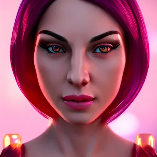 Image similar to portrait of a beautiful female high elf, tan skin, magenta eyes 3 d octane render trending on art station 8 k