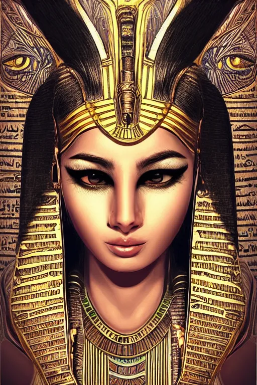 Image similar to a highly detailed beautiful portrait of a egyptian cat god with facial expression / emotion : fear in the style of artgerm.