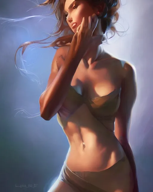 Image similar to full body portrait of Leah Jaye by Stanley Artgerm Lau, WLOP, Rossdraws, frank frazetta, Andrei Riabovitchev, Marc Simonetti, tranding on artstation