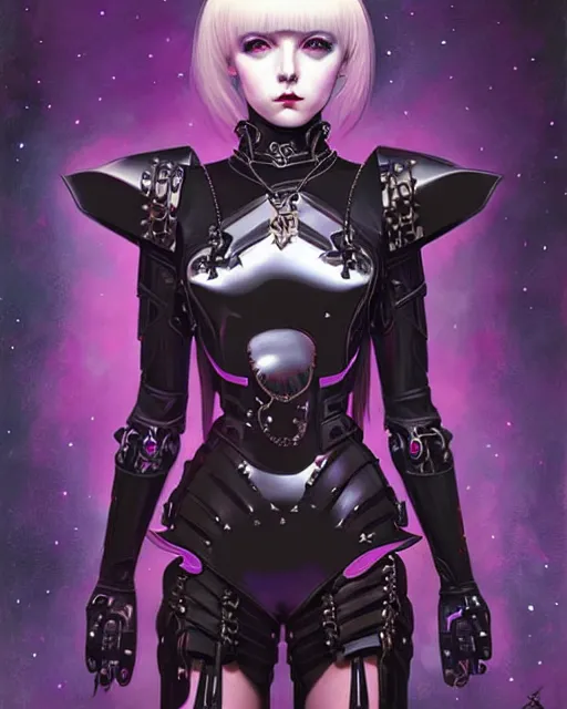 Image similar to portrait of beautiful cute goth girl in warhammer cyber armor, art by kuvshinov ilya and wayne barlowe and gustav klimt and artgerm and wlop