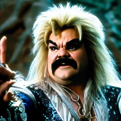 Prompt: jack black as jareth, labyrinth movie, highly detailed