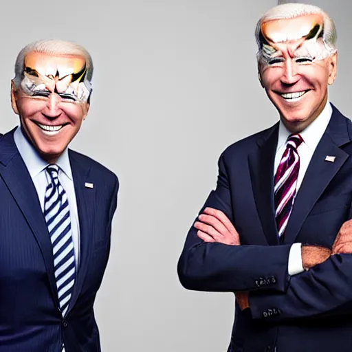 Image similar to A portrait photo of joe biden teams up with a teenage joe biden, perfect faces, 50 mm, award winning photography