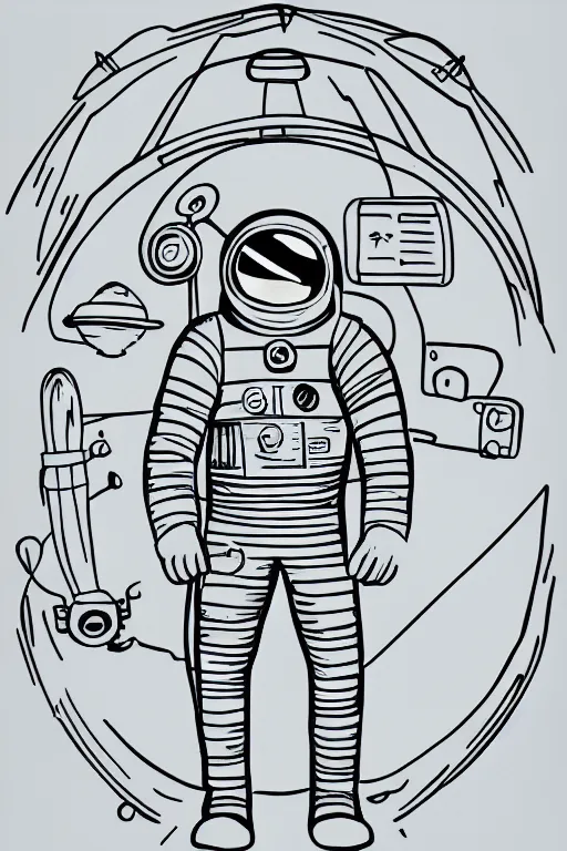 Image similar to simplistic, basic digital drawing in photoshop of a retro astronaut, sketch