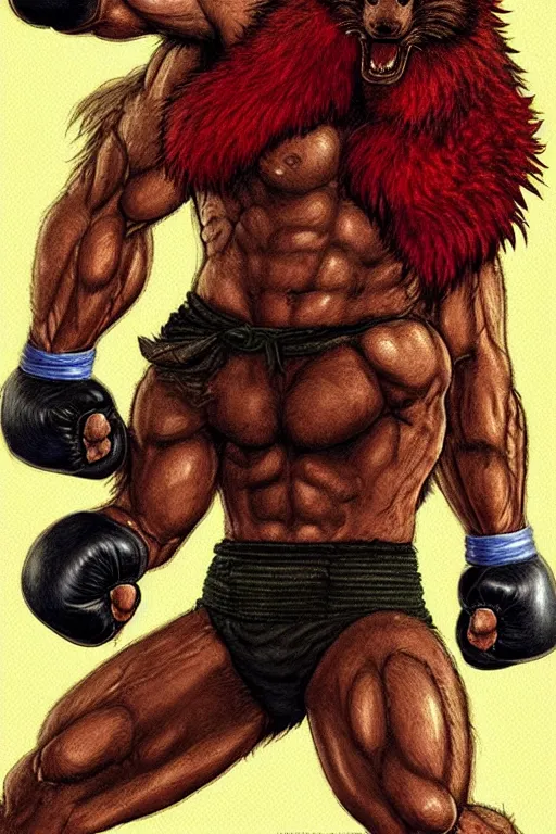 Image similar to extreme long shot. 8 bit nes graphics. antropomorphic muscular masculine wolf. kickboxer fighter, in shorts. wolf head. fine details, art from nes game cartridge, marc simonetti and hermann nitsch