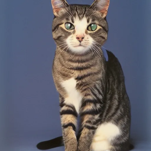 Image similar to 1 9 8 0 s yearbook photo of a cat, studio photography