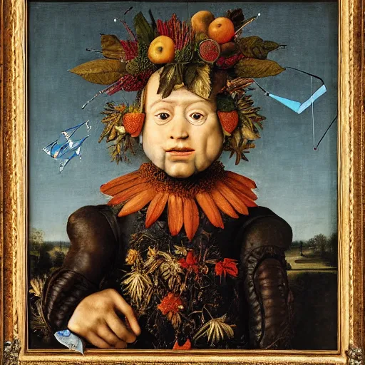 Prompt: a boy and his kite, by giuseppe arcimboldo, renaissance, portrait, fruit, detailed oil paint, high definition