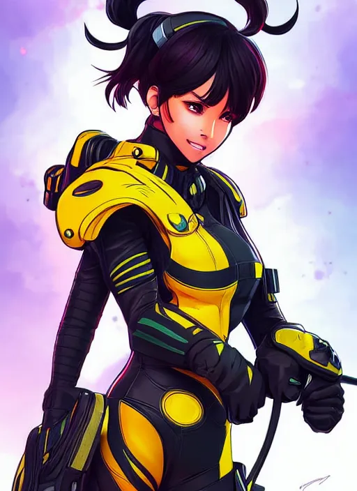 Image similar to Bumble Bee in apex legends as an anime character digital illustration portrait design by Ross Tran, artgerm detailed, soft lighting