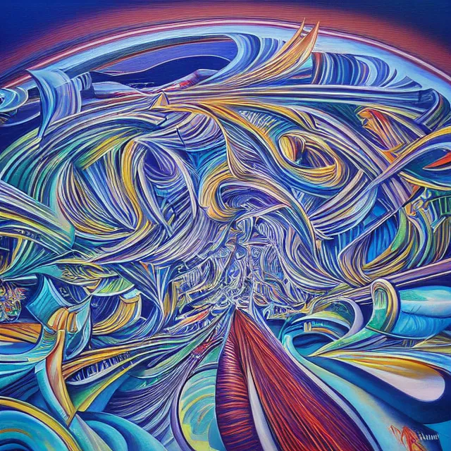Prompt: very beautiful urban landscape painted by Alex Grey