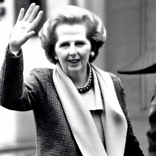 Prompt: Margaret Thatcher carrying a machine gun