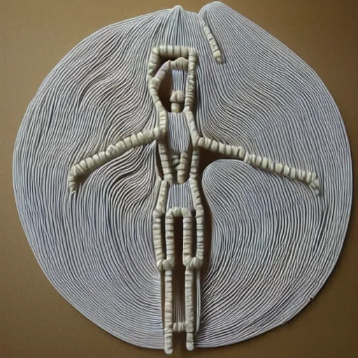 Image similar to human made of rubber bands, album cover art, extremely detailed