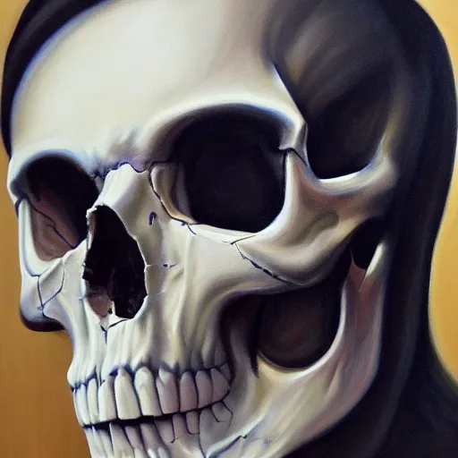 Image similar to detailed painting of someone’s face decaying into a skull