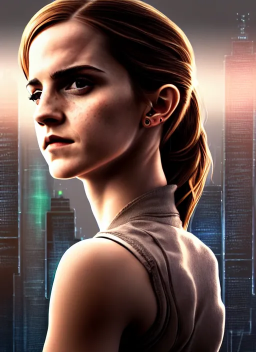 Prompt: 3 / 4 portrait, emma watson, crown, transparent skin, muscle, bones, veins, nerves, hyperrealism, detailed, photorealistic, cyberpunk apocalyptic city, futuristic, ultra realistic, cinematic, intricate, cinematic light, unreal engine 8 k, octane render, unreal engine by charlie bowater, david kostic, stanley lau, artgerm