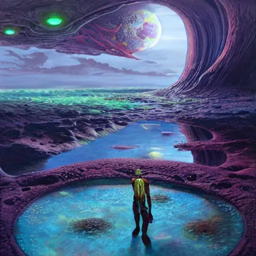 Image similar to Life in an Alien Tide Pool on an Exoplanet, art by Jim Burns and Marc Simonetti