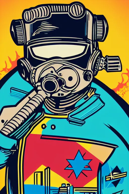 Image similar to fallout 7 6 retro futurist illustration art by butcher billy, sticker, colorful, illustration, highly detailed, simple, smooth and clean vector curves, no jagged lines, vector art, smooth andy warhol style