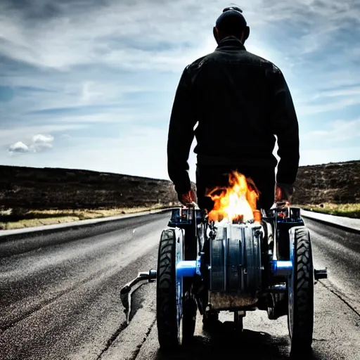 Image similar to a man with engines on his back, diesel engine, gasoline engine, combustion engine