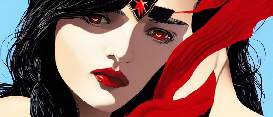 Prompt: Monica Bellucci as Wonder Woman, cinematic, extremely detailed, art by Ilya Kuvshinov