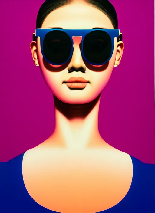 Image similar to cute girl with shades by shusei nagaoka, kaws, david rudnick, airbrush on canvas, pastell colours, cell shaded, 8 k